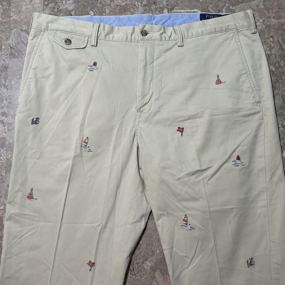 Polo Ralph Pants Mens 40x30 Khaki Tan Bedford Nautical Sailor Print Geometric